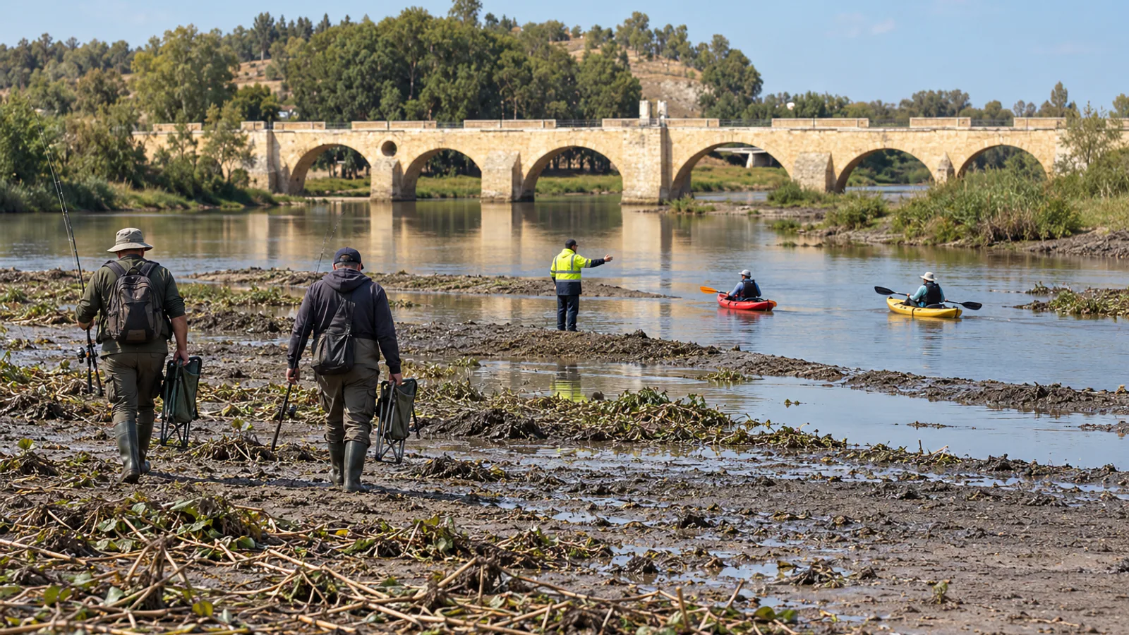 Pescadores del Guadiana reclaman un camino hasta el agua y semáforos para las piraguas
